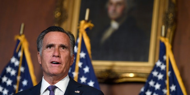 Sen. Mitt Romney, R-Utah, speaks during a news conference on on Capitol Hill in Washington, Monday, July 27, 2020. (AP Photo/Susan Walsh)