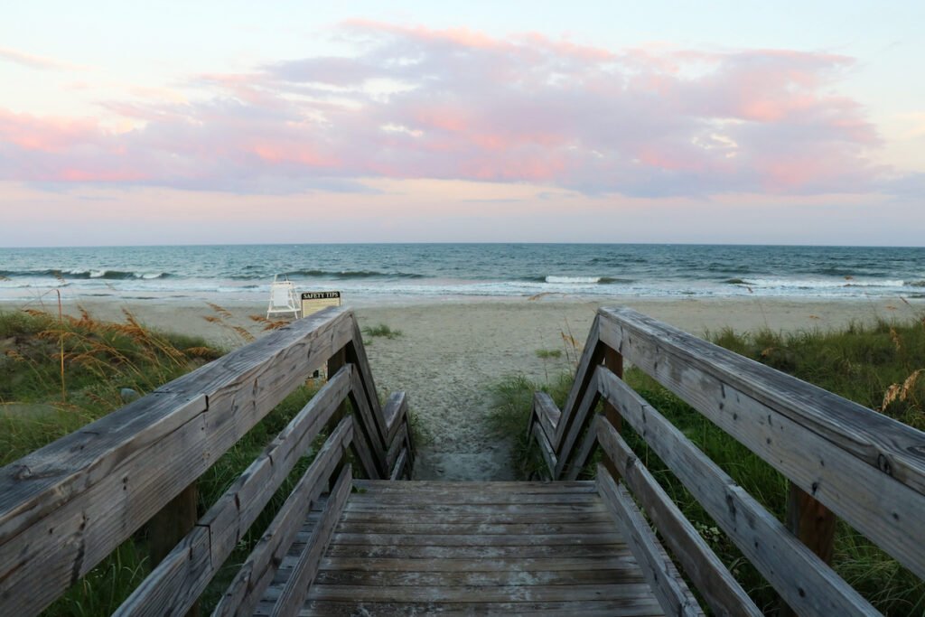 Huntington Beach State Park, sunset on beach.