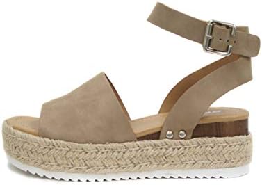 Soda Topic Open Toe Buckle Ankle Strap Espadrilles Flatform Wedge Casual Sandal