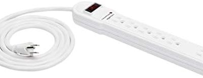 Amazon Basics Rectangular 6-Outlet Surge Protector Power Strip, 6-Foot Long Cord, 790 Joule – White