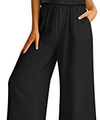 AUTOMET Women 2 Piece Outfits Lounge Matching Sets Linen Crop Top Wide Leg Pants Tracksuits with Pockets 2023 Fashion Clothes