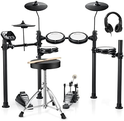 Donner DED-95 Electric Drum Set, Electronic Drum Kit for Beginner with Kick Drum, 180 Sounds, Quiet Mesh Drum Set with Drum Throne, Sticks Headphone, and 40 Melodics Lessons Black