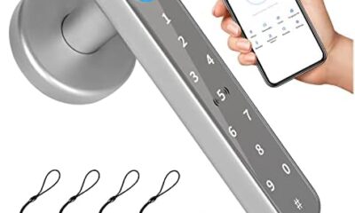 Fingerprint Door Lock Biometric Handle Lock, Smart Door Lock with Handle Keypad Passcode Lock, Digital Electronic Lock for Front Door Bedroom Apartment Home Office