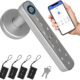 Fingerprint Door Lock Biometric Handle Lock, Smart Door Lock with Handle Keypad Passcode Lock, Digital Electronic Lock for Front Door Bedroom Apartment Home Office