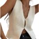 Meihuida Women Crochet Vest Top Y2k Knit V Neck Sleeveless Button Down Streetwear