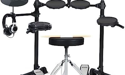 AODSK Electric Drum Set,Electronic Drum Kit for Beginner with 150 Sounds,Drum Set With 4 Quiet Electric Drum Pads,2 Switch Pedal,Drum Throne,Drumsticks,On-Ear Headphones – AED-400