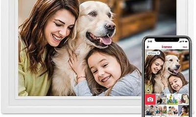 Digital Picture Frame FRAMEO 10.1″ WiFi Digital Photo Frame 1280x800HD IPS Touch Screen, Built in 16GB Memory, Auto-Rotate, Share Photos and Videos via Frameo App, Gift for Friends and Family, White