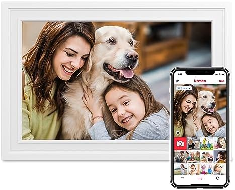 Digital Picture Frame FRAMEO 10.1″ WiFi Digital Photo Frame 1280x800HD IPS Touch Screen, Built in 16GB Memory, Auto-Rotate, Share Photos and Videos via Frameo App, Gift for Friends and Family, White