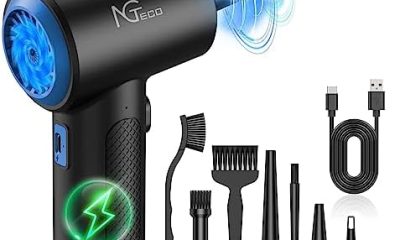 NGTeco Compressed Air Duster 3-Gear 91000RPM,6000mAh Powerful Electric Air Duster with LED Light Replace Canned Duster,Rechargeable Cordless Air Duster for Computer/Keyboard Cleaner AD10