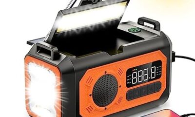 12000mAh Emergency Radio,Multi-Function AM/FM/NOAA Weather Radio,2 Solar Panels,Hand Crank,USB Cable 3 Charging Methods,SOS Alarm,Flashlight,Phone Charger,Compass,Reading Lamp (Orange)