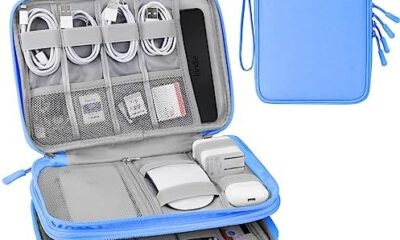 DDgro Electronics Organizer for Woman Travel Storage iPad Mini Kindle Charger Mouse Earphones Passport Case Cables Cords Hard Drive Tech Accessories Pouch Bag (Azure Blue, 2 Layers-L)