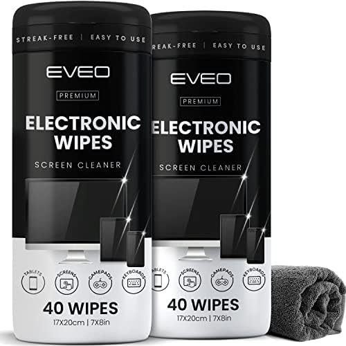 Electronic Wipes Streak-Free Screen Cleaner, TV Screen Cleaner for Smart TV, Screen Wipes Computer Cleaner, TV Cleaner for Electronics: Laptop, Car Phone, iPad | Microfiber Cloth Included [80 Wipes]