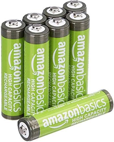 Amazon Basics 8-Pack Rechargeable AAA NiMH High-Capacity Batteries, 850 mAh, Recharge up to 500x Times, Pre-Charged