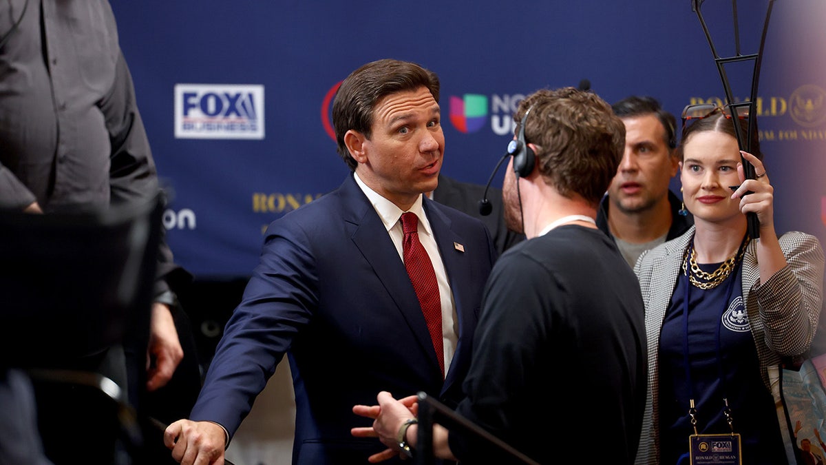 DeSantis after finishing the GOP debate before talking to reporters afterward