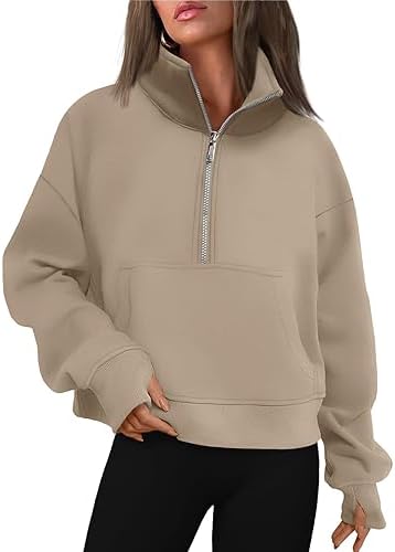 EFAN Womens Cropped Sweatshirts Half Zip Pullover Fleece Quarter Zip Up Hoodies 2023 Fall Fashion Clothes Winter Outfits