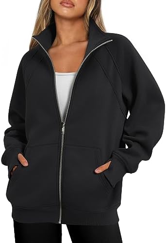 Ezymall Womens Zip up Hoodies Oversized Sweatshirts Fleece Jackets with Pockets