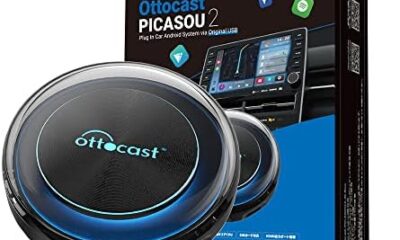 OTTOCAST PICASOU 2 CarPlay AI Box Stream Video, 2023 Newest Carplay & Android Auto Wireless Adapter – 4+64GB Android 10; Google Play YouTube, Netflix, Waze; HD HDMI Output, Support 4G Network, TF Card