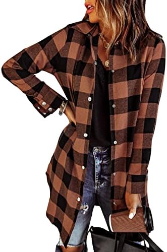 EVALESS Color Block Plaid Shacket Jacket Womens Fall Fashion 2023 Outfits Long Sleeve Button Down Flannel Shirts Coats