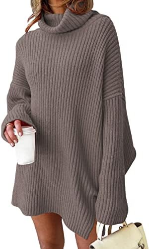 LILLUSORY Womens Turtleneck Oversized Long Batwing Sleeve Fall Sweater 2023 Plus Size Tunic Pullover Ribbed Knit Dresses