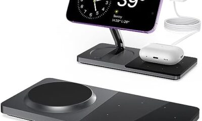 Mag-Safe Charger Stand for iPhone， Wireless Charger Stand for Apple Products， 2 in 1 Magnetic Charging Station for iPhone 14,13,12 Pro/Max/Mini/Plus, Airpods 3/2/Pro with Adapter (Black)