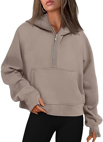 WYNNQUE Womens Quarter Zip Pullover Cropped Hoodies Long Sleeve Fleece Half Zip Sweatshirts Fall Outfits Clothes