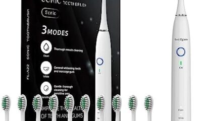 Smil Eglade Sonic Electronic Toothbrush for Adults – 10 Brush Heads Sonicare Power Toothbrush,2 Minute Smart Timer Wireless Recyclable Toothbrush 4 Hours Last 40 Days（White）