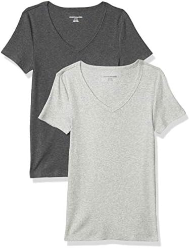 Amazon Essentials Women’s Slim-Fit Short-Sleeve V-Neck T-Shirt, Pack of 2