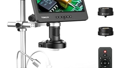 TOMLOV DM602 Pro 10.1″ HDMI Digital Microscope 2000x, Pro Boom Arm Stand, LCD Soldering Microscope with 3 Lens, Adults Microscope for Electronics Repair, Coin Microscope Ring Light,PC Compatible, 64G