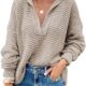 LILLUSORY Women’s V Neck Oversized Sweaters Long Batwing Sleeve Collared Asymmetrical Hem Knit Pullover Sweater Tops