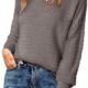 Dokotoo Womens Ribbed Knit Textured Drop Shoulder Long Sleeve Crew Neck Pullover Sweaters