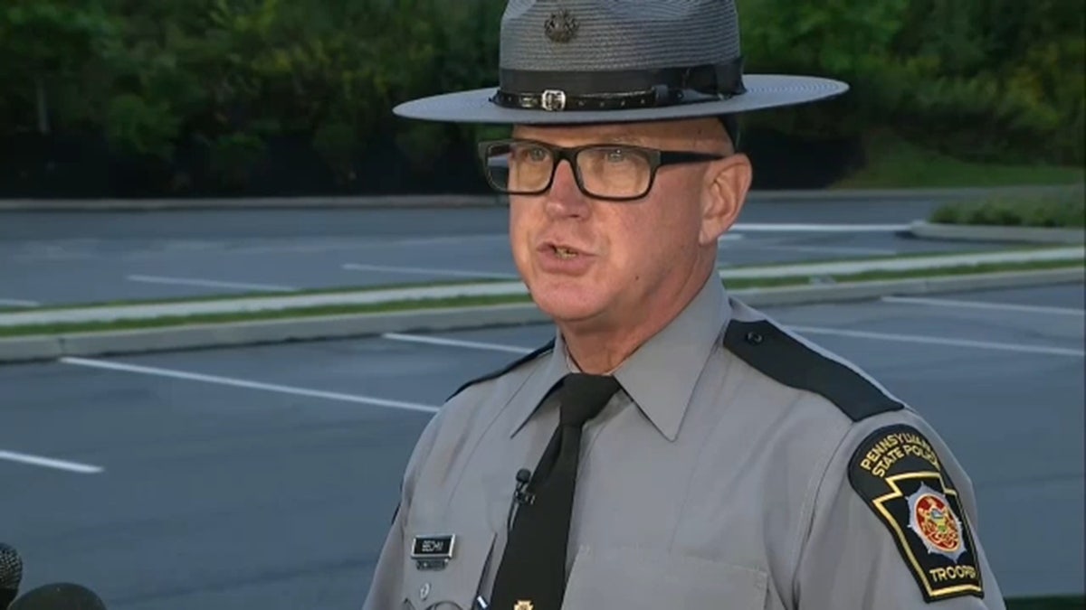 Pennsylvania State Police Trooper David Beohm at Monday morning press conference