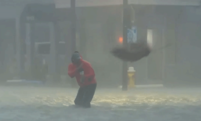 FOX Weather reporter caught in strong flood water dodges palm tree debris