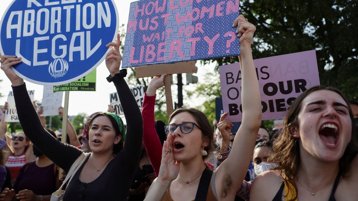 People protest after leak of U.S. Supreme Court draft majority opinion on Roe v. Wade abortion rights decision, in Washington