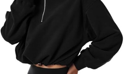 ATTRACO Women Oversized Sweatshirts Half Zip Up Hoodies Drawstring Casual Pullover Tops