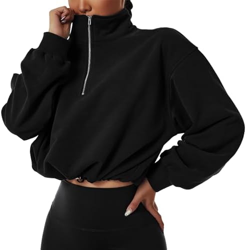 ATTRACO Women Oversized Sweatshirts Half Zip Up Hoodies Drawstring Casual Pullover Tops