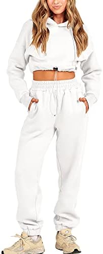 Prinbara Women’s 2023 Fall Two Piece Outfit Long Sleeve Oversized Cropped Hoodie Long Pants Tracksuit Sweatsuits Jogger Set