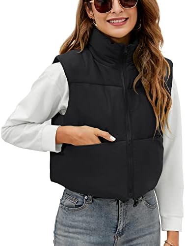 AKEWEI Women’s Winter Crop Vest Warm Sleeveless Coat Jacket Lightweight Puffer Gilet Outerwear with Pocket