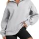 ATHMILE Womens Oversized Half Zip Pullover Long Sleeve Sweatshirt Quarter Zip Hoodie Sweater Teen Girls Fall Y2K Clothes