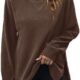 Bofell Womens Fleece Oversized Crewneck Sweatshirt Loose Fit Pullover Sweaters Side Split