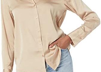 Amazon Essentials Women’s Classic-Fit Satin Button Down Blouse (Available in Plus Size)