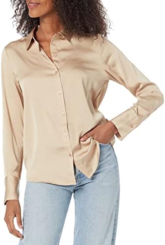 Amazon Essentials Women’s Classic-Fit Satin Button Down Blouse (Available in Plus Size)