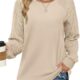 Saloogoe Sweatshirts for Women Crewneck Cable Knit Sleeve Sweaters Lightweight Fashion 2023