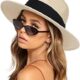 FURTALK Womens Mens Wide Brim Straw Panama Hat Fedora Summer Beach Sun Hat UPF Straw Hat for Women