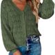 Dokotoo Cropped Cardigan Sweaters for Women Long Sleeve Crochet Knit Shrug Open Front V-Neck Button up Tops