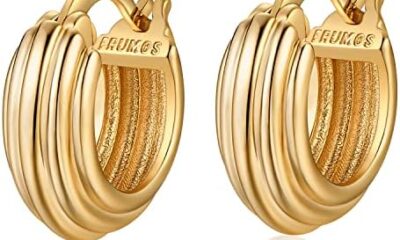 FRUMOS 18K Gold Plated Chunky Hoop Earrings for Women Fashion Thick Gold Hoops Set Jewelry for Birthday Christmas Gifts