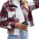 Zeagoo Flannels for Women Cropped Shacket Jacket Fashion Plaid Button Down Shirt 2023 Fall Coat Tops