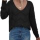 EVALESS Women’s Crochet Sweater Top Hollow Out Long Sleeve Pullover Tops Fall Outfits Fashion 2023