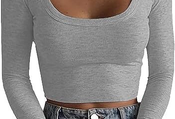 iGENJUN Women’s Square Neck Long Sleeve Ribbed Slim Fitted Casual Basic Crop Top for Women Fall Outfits 2023 Trendy Clothes