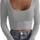 iGENJUN Women’s Square Neck Long Sleeve Ribbed Slim Fitted Casual Basic Crop Top for Women Fall Outfits 2023 Trendy Clothes