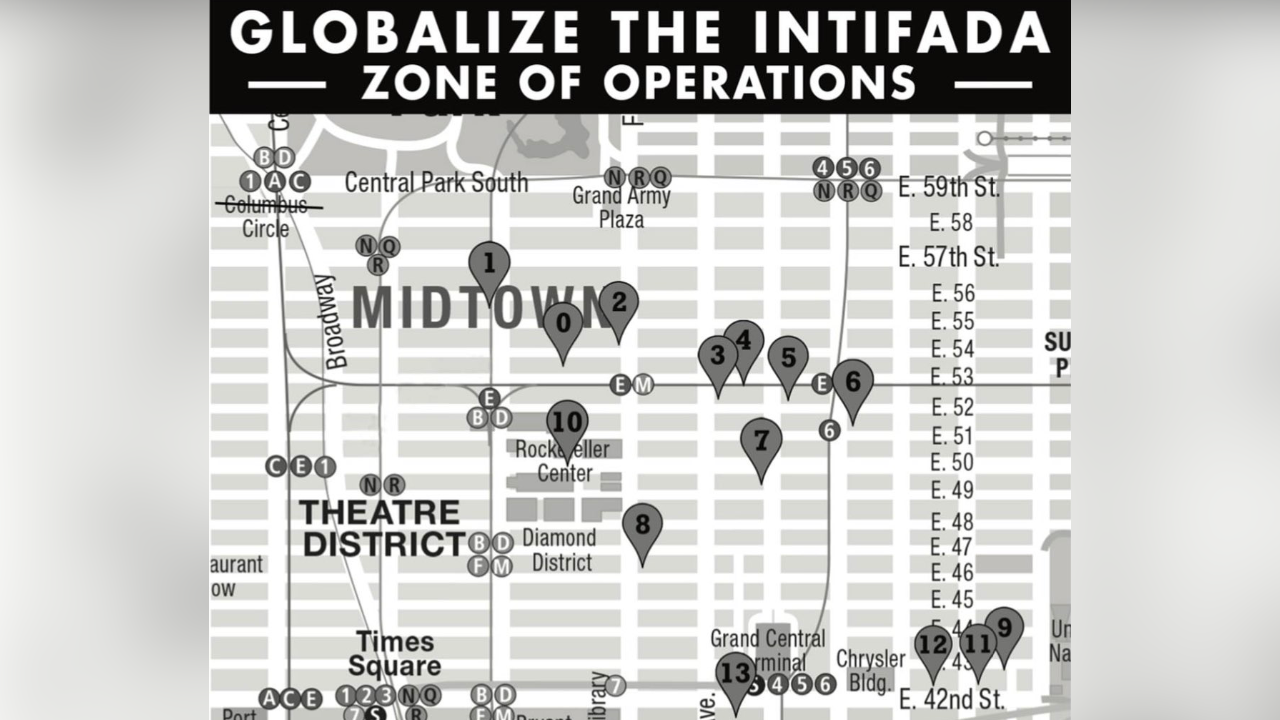 Pro-Palestinian group posts NYC map of locations ‘tied’ to ‘Genocide’ in Gaza: ‘Globalize the Intifada’